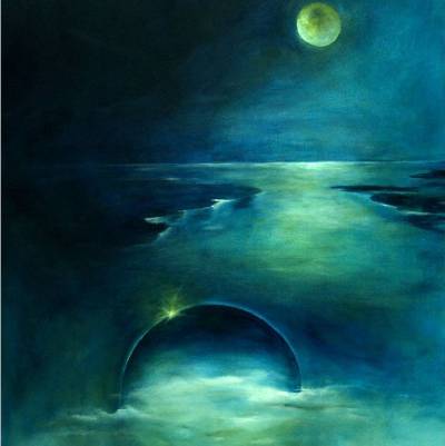 Surreales Acrylbild, Neue Welt, Bild mit Planeten, Unikat, handgemalt, 50 x 70 cm