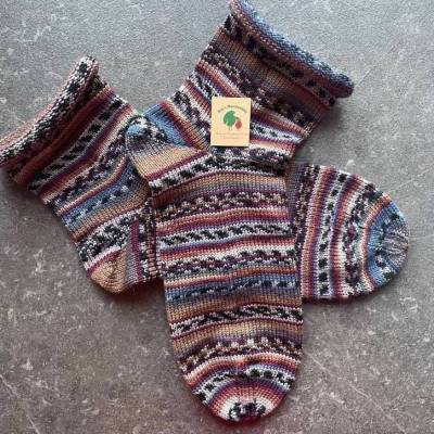 Gestrickte Socken 46/47 Wollsocken Rollrand Stricksocken Übergrößen Herrensocke braun schwarz beige Geschenk bis 30 Euro