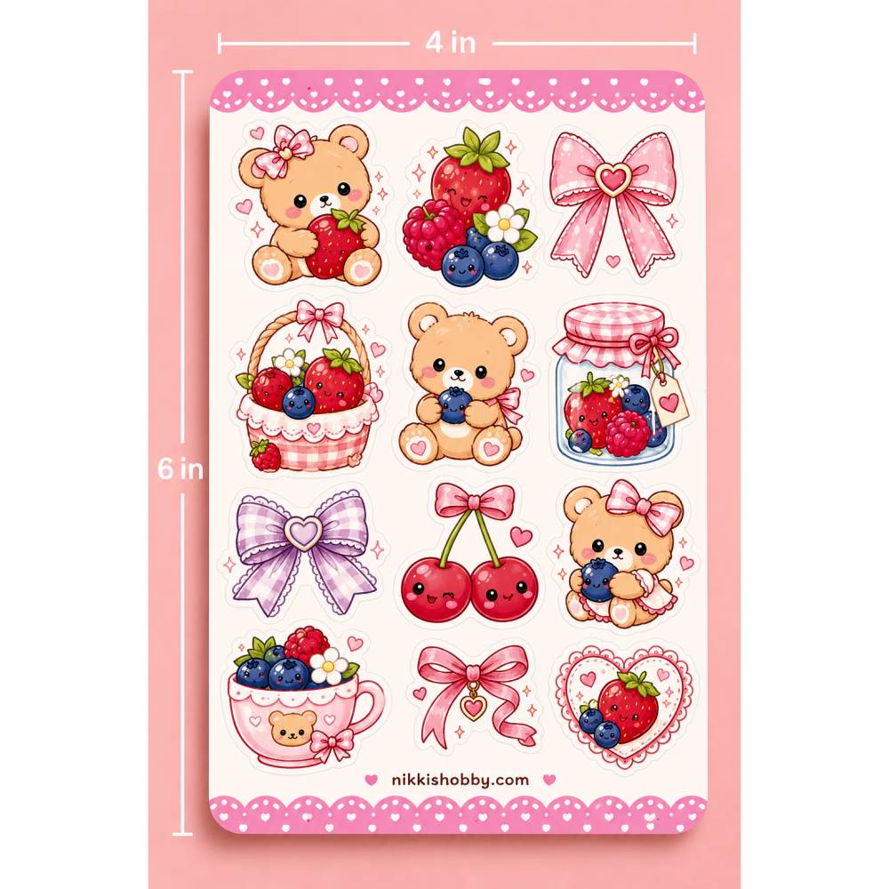 Kawaii Berry & Teddy Sticker – Cute Strawberry Bear Vinyl Stickers ...