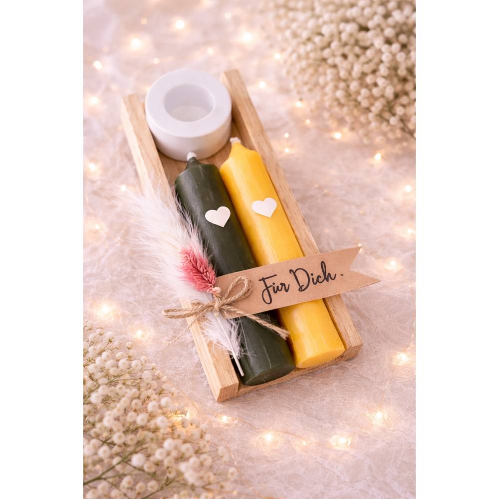 Geschenkset Kerzen, Dekokerzen, 2er Geschenk-Set, Mitbringsel, versch. Botschaften, Dankeschön, Geburtstag, Fr