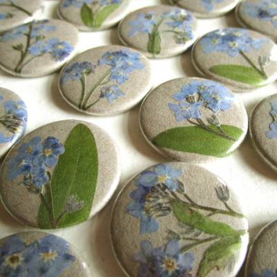 Vergissmeinnicht, getrocknete Blüten auf Button oder Magnet, 25mm, handgemacht