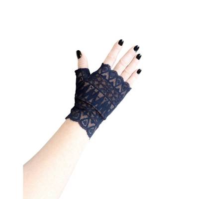 fingerlose vintage Handschuhe Jugendstil art deco aus Spitze in nacht blau, zeitlos schick