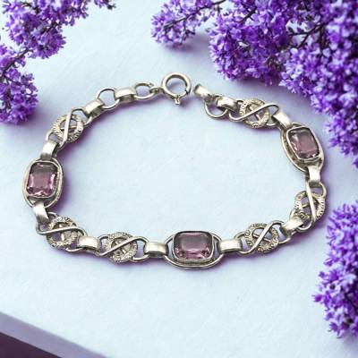 Antikes Jugendstil Silber-Armband 830 mit Amethysten – Vintage Gliederarmband 19 cm