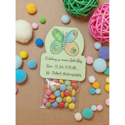 Schmetterling Kindergeburtstag Einladung, PDF Vorlage zum Ausdrucken, DIY Bag Topper für Süßigkeiten, Kinderparty Deko