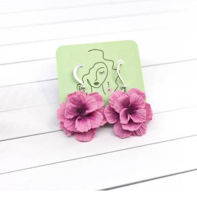 Rosa Nelken Ohrringe aus Polymer Clay und Sterlingsilber, Geranienblüten florale Ohrringe