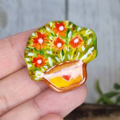 Blumen Brosche handgefertigt, Pin Blumentopf, Geschenk für Frauen Mama Gartenliebe
