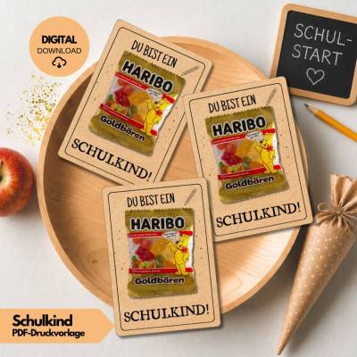Schulkind Geschenk Vorlage für Lehrerinnen zur Einschulung, PDF zum Ausdrucken, erster Schultag Grundschule Gummibärcher