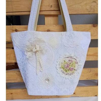 Vintage-Shopper „Omas Spitze“ , Schultertasche, Umhängetasche