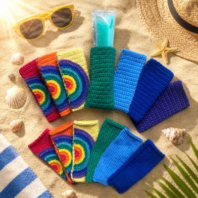 Häkelanleitung / Strickanleitung Wassereishülle Regenbogen / Deutsch