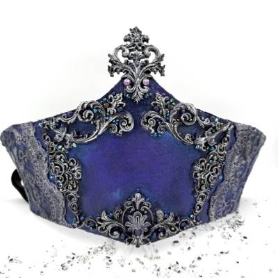 Schillernde Unterbrustcorsage im Morpho-Stil mit silbernen Ornamenten