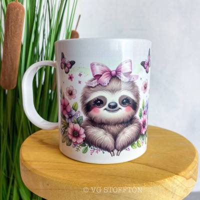 Kunststofftasse mit Kindermotiv Faultier | Kindertasse 320 ml | Becher für Kindergarten, Kita, Schule & Einschulung