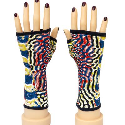 fingerlose hippie boho Handschuhe aus Jersey mit Paspel | weich & folkloristisch gemustert
