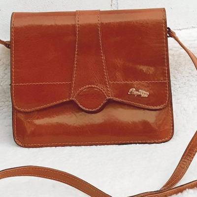 PAPILLON Paris Vintage Leder Schultertasche Clutch Damentasche Orangebraun