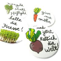 Gemüse-Quartett, 4er Set Buttons oder Magnete, handgemacht.