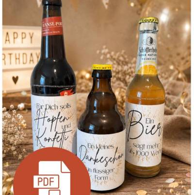 Bierflaschen Etiketten PDF PNG | 27 Designs | 108 Dateien | Geburtstag Geschenk Mann | Dankeschön Geschenk | Printable |