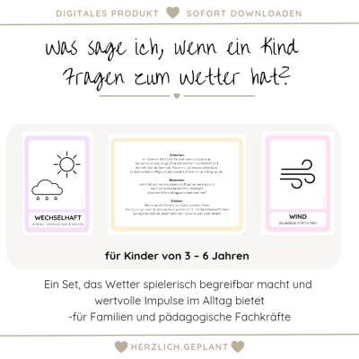 11 Wetterkarten, 4 Jahreszeitenkarten, Fingerspiel & Wetteruhr – Begleitheft – Kita / Zuhause – PDF Download 3–6 Jahre