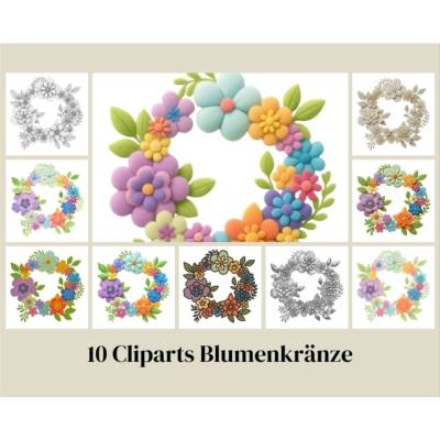 Digitales Clipart Bundle Blumenkranz | 10x PNG transparent für Bullet Journal & Basteln