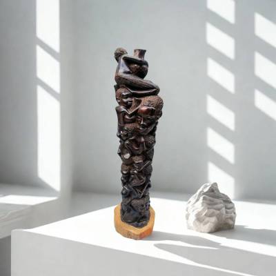Original Makonde Ujamaa Skulptur – Lebensbaum Ebenholz 50cm Unikat