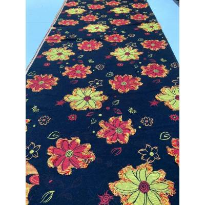 Coupon Hochwertiger Jacquard Bezugsstoff 2,50m – Doubleface Fransen-Blüten Schwarz/Orange – Polsterstoff