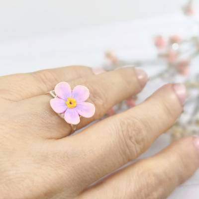 Vergissmeinnicht-Ring aus Polymer Clay, rosa verstellbarer Blumen-Cocktailring