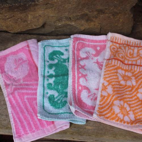 4 Vintage Waschlappen geblümt 80er bis 90er Jahre