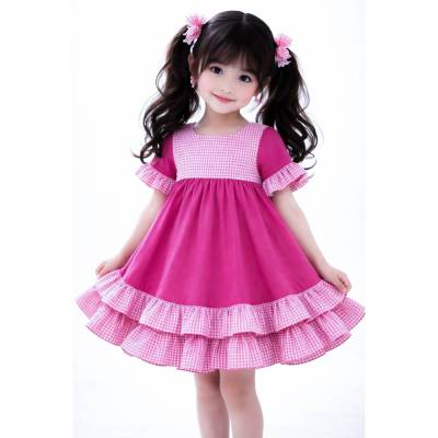 Kinder sweet lolita kawaii Kleid Akari | pink weiß vichy karo | aus Baumwolle | hochwertige Handarbeit, Unikat