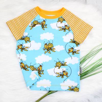 Biene Maja in den Wolken kurzam T-Shirt, Raglanshirt, Sommershirt, Kindershirt, hellblau, gelb, Gr. 86, 92, 98, 104