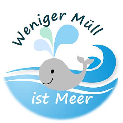 Digitale Sticker Vorlage: Weniger Müll ist Meer, 24 runde Etiketten (4cm), Avery L3415 oder Motivstanzer zum Ausdrucken