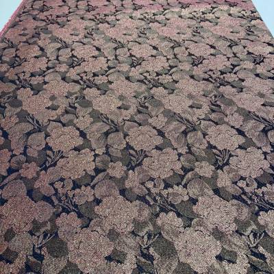Coupon Hochwertiger Jacquard Bezugsstoff 3,20m – Doubleface Rosenmuster Schwarz/Rosé – Fester Polsterstoff