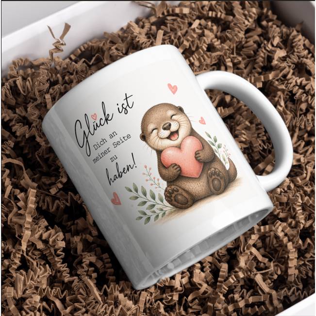 Glück ist Dich an meiner Seite zu haben Tasse – Süßer Otter mit Herz