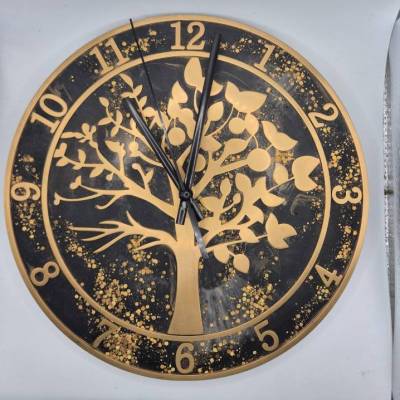 Wanduhr Lebensbaum Schwarz-Gold