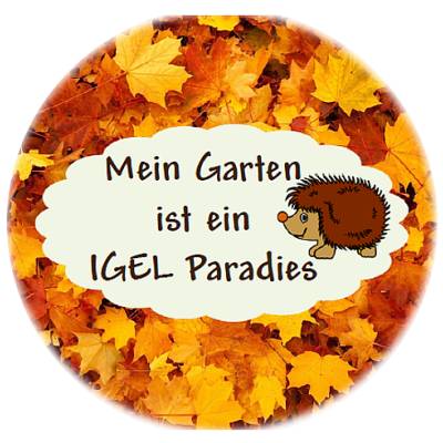 Digitale Sticker Vorlage: Garten Igelparadies, 24 runde Etiketten (4cm), Avery L3415 oder Motivstanzer zum Ausdrucken