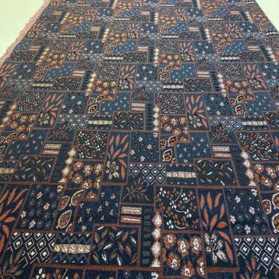 Fester Möbel Jacquard Stoff Ornamente Tiefblau Rostrot Doubleface METERWARE