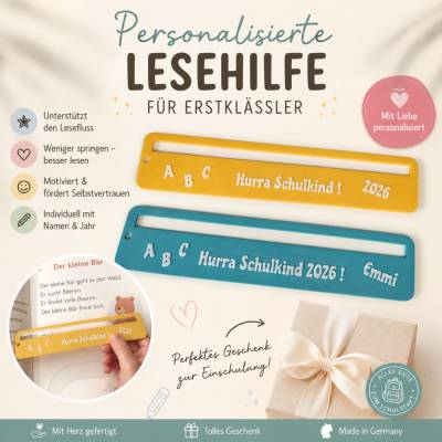 personalisierte Lesehilfe Kinder, Lesehilfe für Erstklässler, Geschenk Einschulung, Leselineal,  Inhalt für die Schultüt