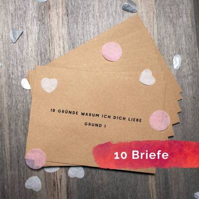 10 Gründe warum ich dich liebe Karte – Romantisches Liebesbrief Set Kraftpapier mit Umschlägen und weißen Karten