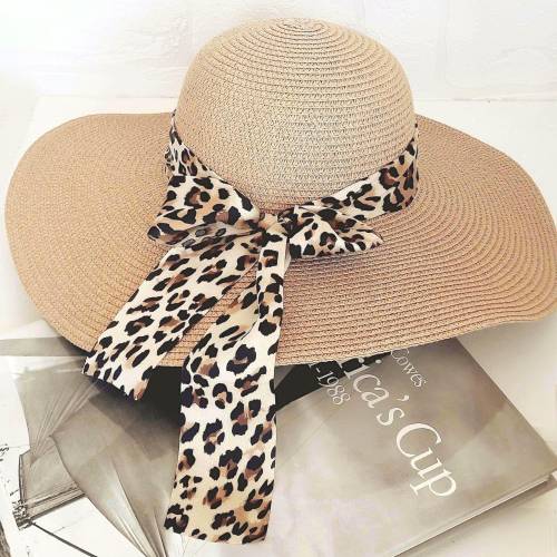 Strohhut Leoprint Sommerhut in Dunkelbeige Camel  | Wohndeko & Kopfschmuck