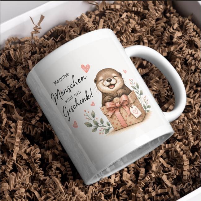 Manche Menschen sind ein Geschenk Tasse – Süßer Otter im Geschenkpaket