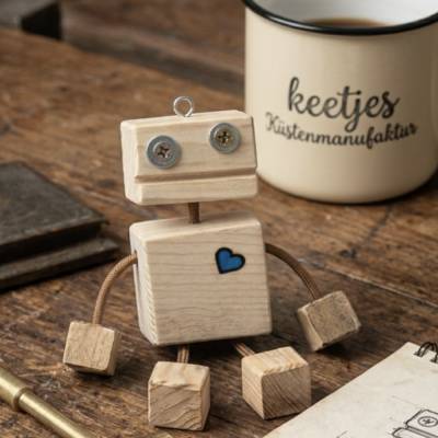 ​Holzroboter Unikat mit Herz Upcycling Glücksbringer & Auto Anhänger aus Altholz. Geschenk für Lieblingsmenschen Freude