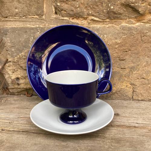 3 tlg. Sammeltasse / Sammelgedeck Echt Kobalt / Fine China LICHTE Porzellan / 50er 60er Jahre DDR