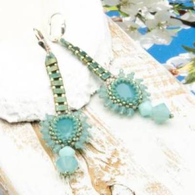 Ohrringe, Ohrhänger, Brautschmuck, türkisblau, Beadwork, Glasperlenschmuck, Geschenkidee, tribal, boho bohemian hippie