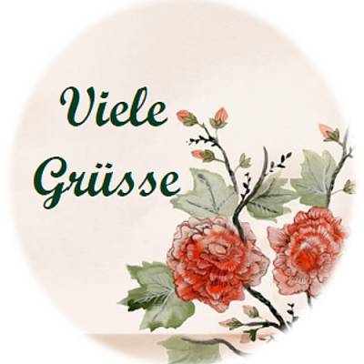 Digitale Sticker Vorlage: Viele Grüße, 24 runde Etiketten (4cm), Avery L3415 oder Motivstanzer zum Ausdrucken