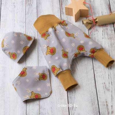 Erstlingsset „Rentier“ | Babyset mit Pumphose, Mütze & Halstuch | Winter Babyset
