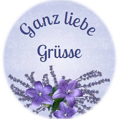 Digitale Sticker Vorlage: Ganz liebe Grüße, 24 runde Etiketten (4cm), Avery L3415 oder Motivstanzer zum Ausdrucken