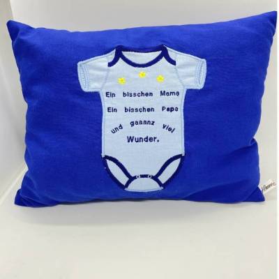 Personalisiertes Kissen für den frischgebackenen Papa – Geschenk zur Geburt oder Babyparty, uni blau 30x22 cm