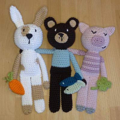 Häkelanleitung Schlenkertiere Schwein, Bär und Kaninchen, Kuscheltier, Spielzeug, pdf-Datei