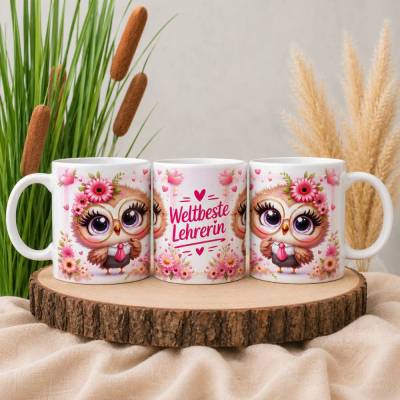 Tasse Keramik 330 ml - Kaffeetasse & Teetasse | „Weltbeste Lehrerin“ - Liebevolles Geschenk zum Schuljahresende
