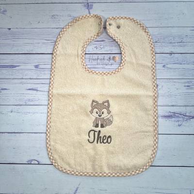 Besticktes Baby Lätzchen mit Wunschname & süßem Fuchs - Personalisiertes Lätzchen aus Baumwolle I Babygeschenk