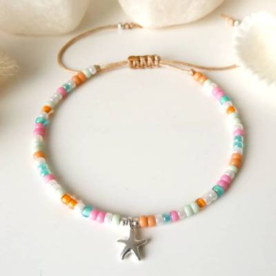 Armband aus kleinen Miyuki Glasperlen mit Anhänger Seestern, Sonne oder Herz