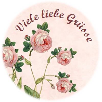 Digitale Sticker Vorlage: Viele liebe Grüsse, 24 runde Etiketten (4cm), Avery L3415 oder Motivstanzer zum Ausdrucken