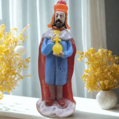 Böhmische Glasfigur König/Zar – Handgearbeitetes Hüttenglas massiv, 21 cm, Unikat